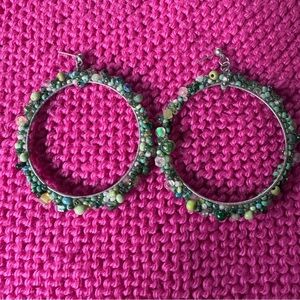 6cm Green Ombré Confetti Beaded Earrings